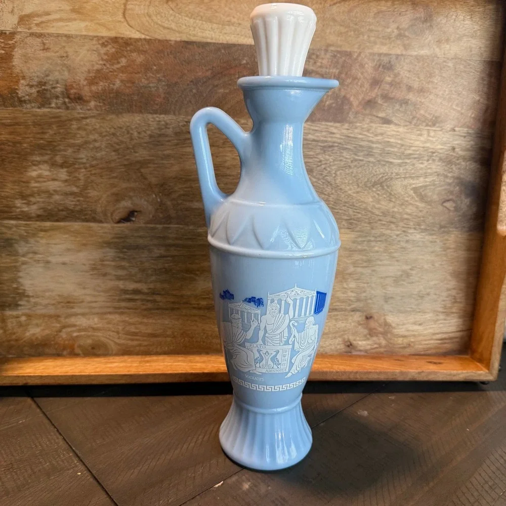 Vintage Blue Glass Decanter‎ Bottle Greek Design Decorative Barware
